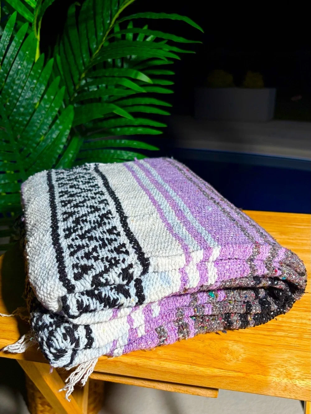 Mexican Falsa Blanket – Woven Striped Serape Throw with Fringe